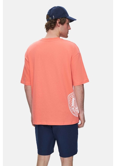 Ucla Ignıso Sıcak Pembe Bisiklet Yaka Baskılı Oversize Erkek Tshirt Sıcak Pembe