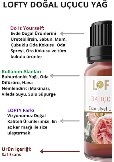Lofty Gül Bahçe Gülü Amber Doğal Uçucu Yağ Saf Buhurdanlık Esansı Oda Kokusu 10 ML