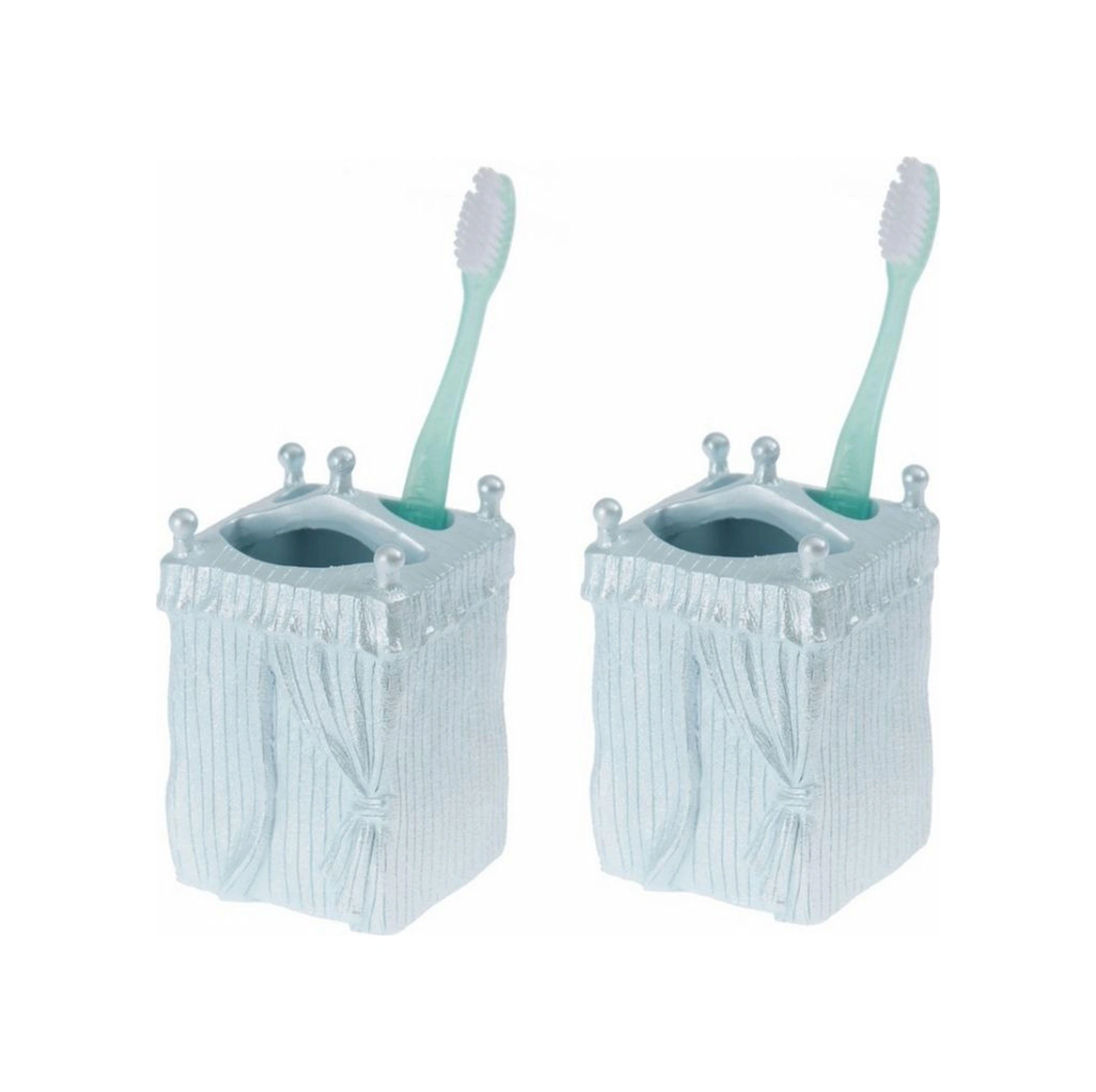2 Adet Diş Fırçalık Deniz Feneri Model Poliresin 7x7x12cm Banyo Seti Çok Renkli