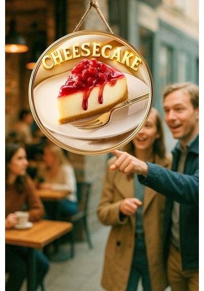 Cheesecake Temalı İpli Ahşap Kapı Duvar Süsü, Pastane, Tatlı Dükkanı, Cafe Tablo Dekoru