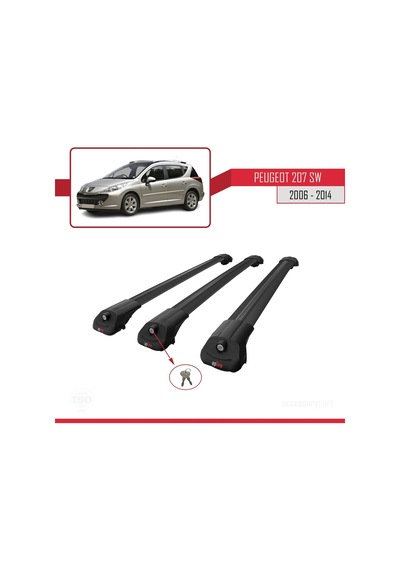 Peugeot 207 Sw 2006-2014 Arası İle Uyumlu Ace-1 Ara Atkı Tavan Barı Siyah 3 Adet Bar