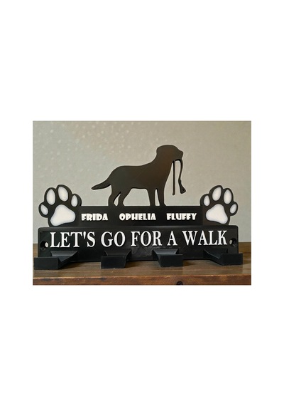 Kişiye Özel İsimli Köpek Tasması Askılığı Let S Go For A Walk 24x14x5 Cm Siyah