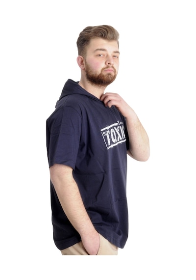 Mode Xl Büyük Beden Erkek T-Shirt Kapşonlu Toxıc 23119 Lacivert 001