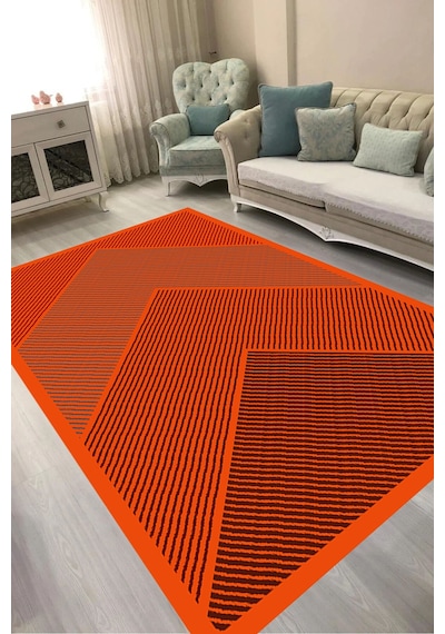 Alanur Kaymaz Yıkanabilir Dijital Baskılı Salon Halısı Trend Geometrik Al4048 Kırmızı