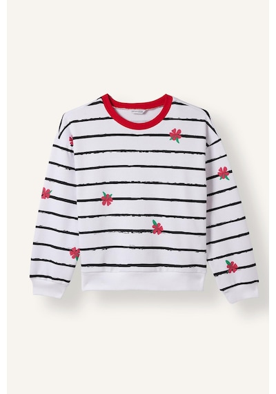 Defacto Relax Fit Çizgili Çiçekli Bisiklet Yaka Uzun Kollu Sweatshirt Kız Çocuk I4151a826auwt34 Beyaz-wt34
