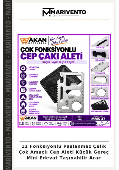 11 Fonksiyonlu Paslanmaz Çelik Çok Amaçlı Cep Aleti Küçük Gereç Mini Edevat Taşınabilir Araç