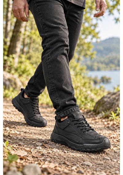 In Step Suara Erkek Siyah Deri Outdoor Trekking Ayakkabı Dayanıklı Ve Konforlu Günlük Ayakkabı