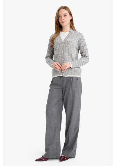 Defacto Regular Fit V Yaka Düğmeli Hırka E9148ax25wngr214 Gri-gr214