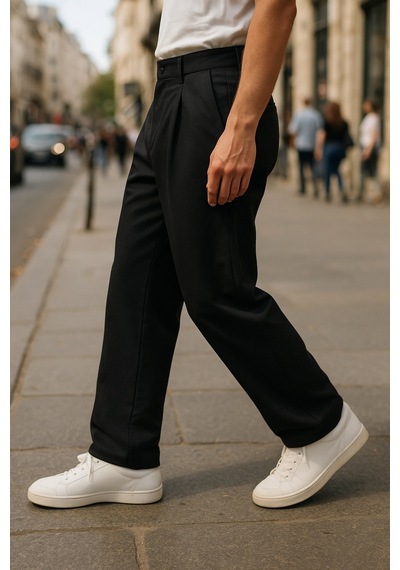 Cedy Denim Yüksek Kalite Erkek Yüksek Bel Pileli Baggy Chino Pantolon C358 Siyah