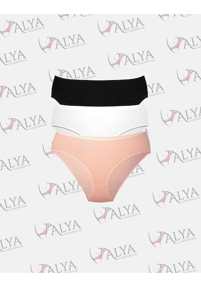 Alya Underwear Kadın Pamuklu Bato Kesim Külot - 3 Adet Beyaz - 3'lü Paket Çok Renkli T01