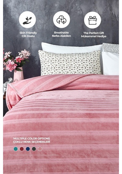 Evlen Home Mayer Supersoft Yumuşak Çift Kişilik Battaniye 180x230 Cm Pudra Pudra