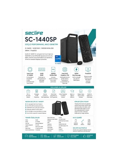 Seclife SC-1233 PLUS i5-12400F 16 GB 1 TB NVMe SSD SSD Free Dos Masaüstü Oyuncu Bilgisayarı