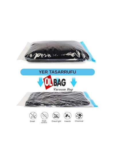3'lü Vakumlu Seyahat Poşet Seti - Çorap, Yastık, Nevresim, Havlu, Iç Çamaşırı - Kapaksız Vakum Poşet Şeffaf