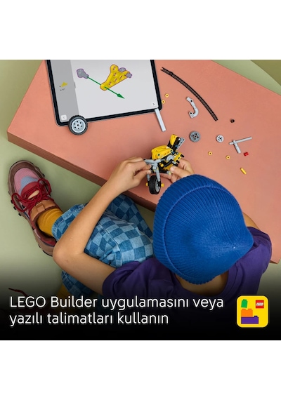 LEGO® Technic Sarı Motosiklet 42225 - 7 Yaş ve Üzeri Çocuklar için Pistonlu Motor İçeren Yaratıcı Oyuncak Yapım Seti (151 Parça)