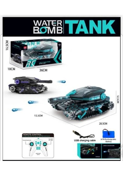 Oyuncak Uzaktan Kumandalı Sesli Ve Işıklı 2.4 Ghz Su Bombası Atan Tank 25 Cm Siyah