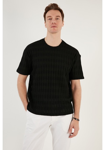 Buratti Pamuk Karışımlı Bisiklet Yaka Regular Fit Erkek T Shirt Cf24S218001 Siyah
