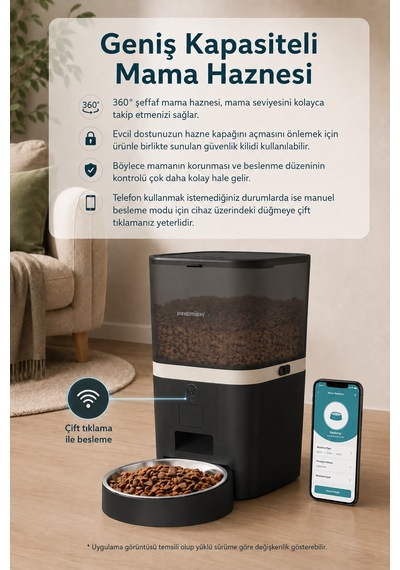 Ppf 1003 - Akıllı Otomatik Mama Kabı 6 Lt Mobil Uygulama İle Yemek Programı Ve Manuel Besleme Petmate Smart - Siyah