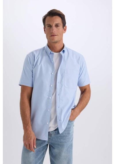 DeFacto %100 Pamuk Regular Fit Polo Yaka Oxford Yazlık Kısa Kollu Gömlek D7419AX25SMBE196