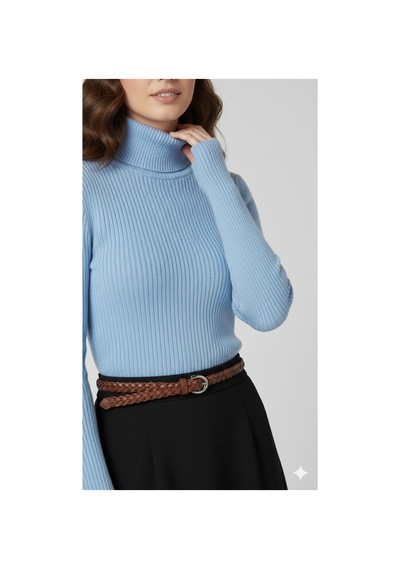 Sonbaharmoda Kadın Boğazlı Likralı Triko Badi Parmak Geçmeli Kol, Tek Beden,100% Akrilik Bebe Mavisi