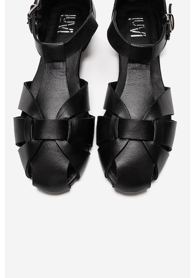 Luvishoes Alına Siyah Cilt Hakiki Deri Kadın Sandalet