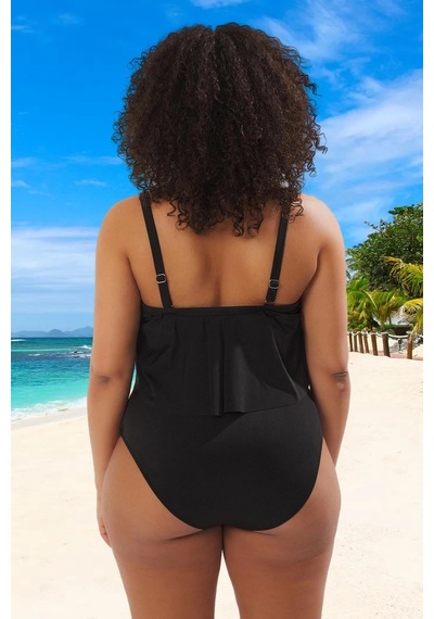 Ersefa Konforlu Plus Size Mayo Tasarım Büyük Beden Yüksek Konfor Özgüven Siyah