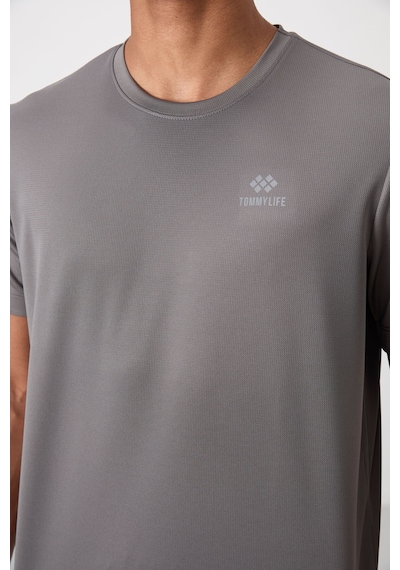 Tommy Life Koyu Gri O Yaka Standart Kalıp Logo Desenli Aktif Spor Erkek T-shirt - 88255 Koyu Gri