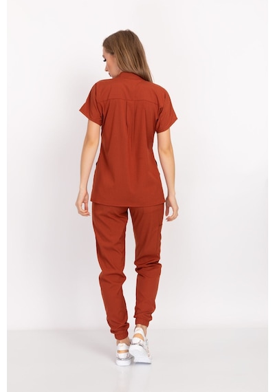 Unisex Kadın Erkek Kiremit Renk Çıt Çıtlı Hakim Yaka Soft Likra Forma Takım Kiremit Kiremit