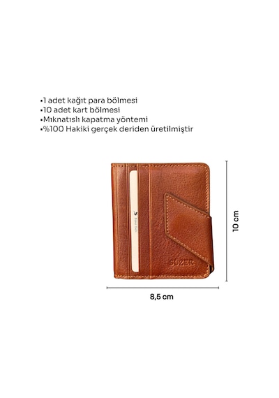 Taba Hakiki Deri İkiye Katlanır Patlı Ve Mıknatıslı Model Kredi Kartlık - 3041-taba Açık Kahverengi