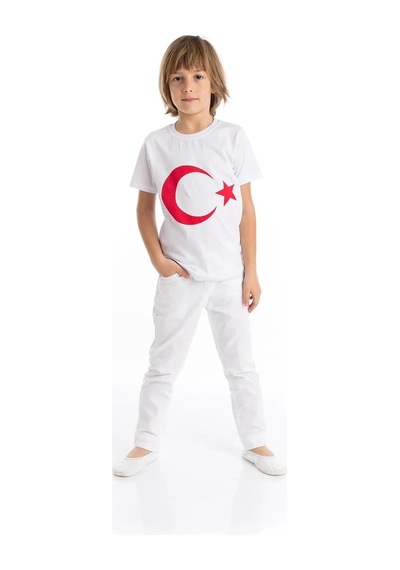 Dode Flora Çocuk Ay Yıldız Hilal Baskılı Tişört Beyaz