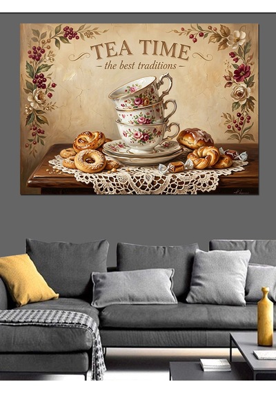 Vintage Çay Saati Mutfağı Tablosu Dekoratif Kanvas - Mdf Ahşap Tablo
