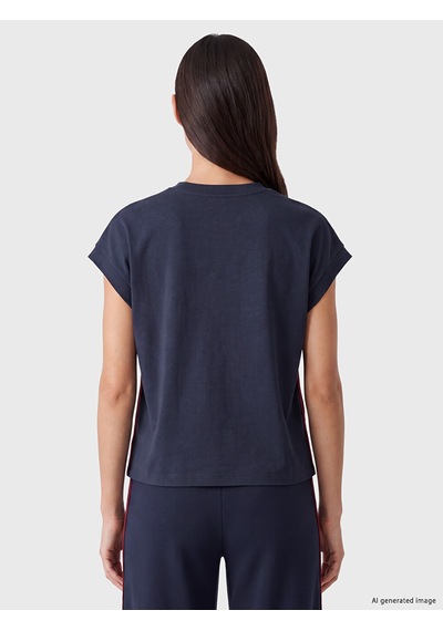 Lcw Everyday Lacivert Şerit Detaylı Soft Touch Oversize Kadın Tişört