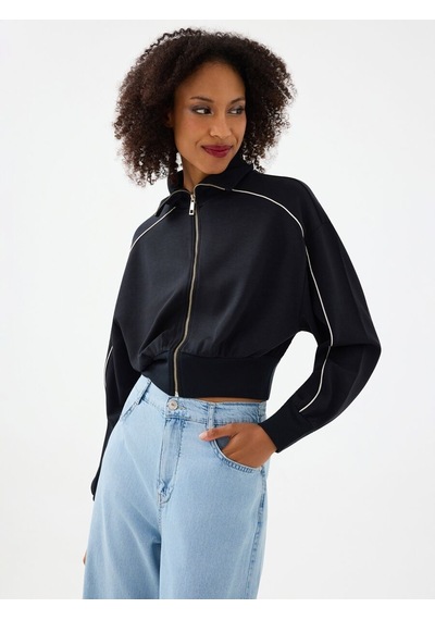 LOFT Long Crop Kadın Sweatshirt Lf2038446 Q1.v1 Siyah