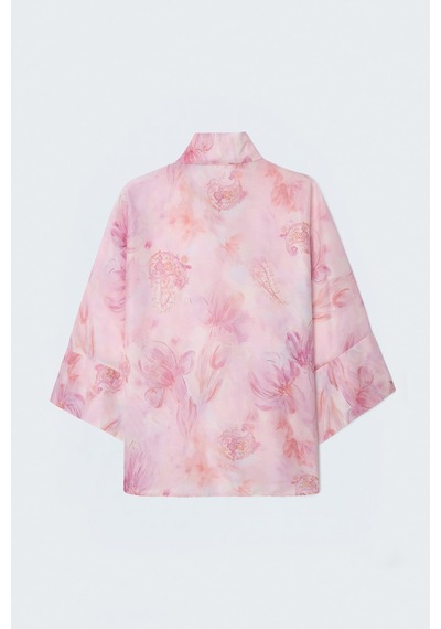 Sateen Yarasa Kol Desenli İnce Gömlek - Pembe-137689