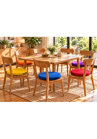 Kreş Anaokulu Yuvarlak Oyun Minderi Aktivite Minderi 40x40x5 Cm - Sandalye Minderi - Bahçe Dekor Minderi Yuvarlak Minder Mavi - Beyaz