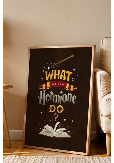 Harry Potter Hermione Motivasyon Çerçeveli Tablo - Lüks Modern Kütüphane Duvar Dekoru Kahve Kayın