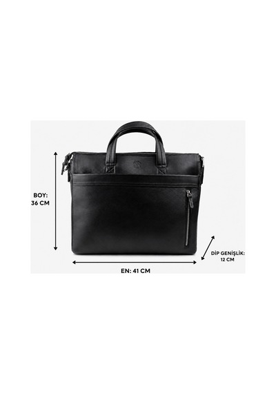 Alphaclub Bag Erkek Siyah Hakiki Deri Laptop Bölmeli El Ve Omuz Askılı Fermuarlı Laptop Ve Evrak Çantası