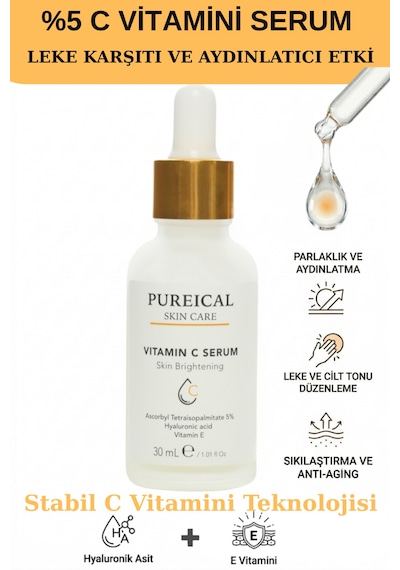 Pureical C Vitamini Serum %5, Aydınlatıcı, Leke Karşıtı Ve Anti-aging Bakım 30 Ml