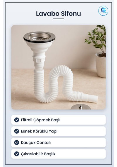 Lavabo Sifonu Filtreli Körüklü Çöpmek Başlı Esnek Banyo Tesisatı