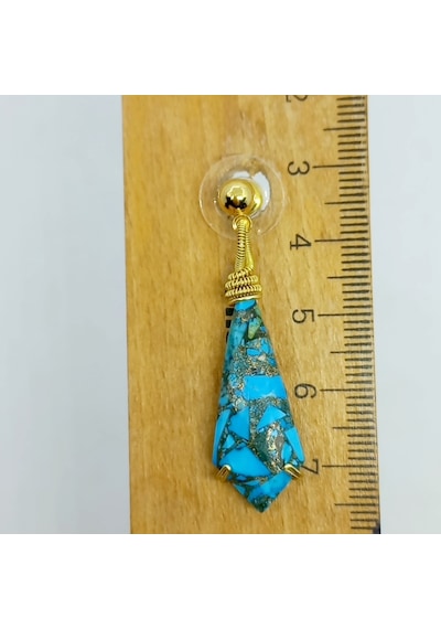 Sibelce 1579 Cooper Turkuaz El Yapımı Küpe Mavi