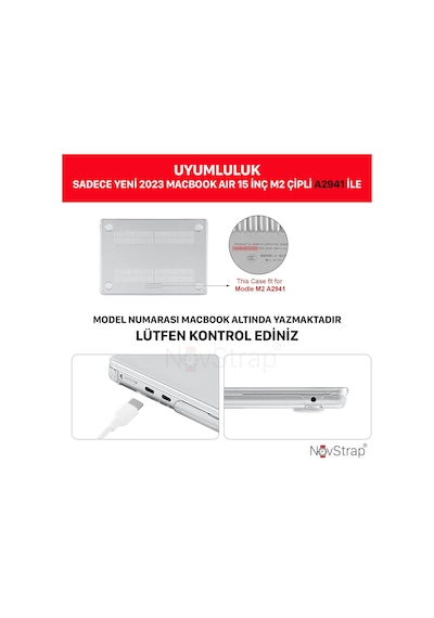 Novstrap Apple Uyumlu MacBook Air 15 İnç A2941 M2 Çip İle Parlak Kılıf + Şeffaf Klavye Kılıfı + Film Karışık Çok Renkli
