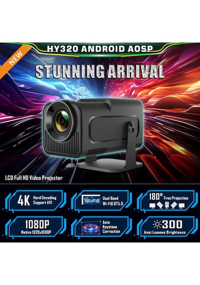 Ioıuskku 1080p Mini Projektör Desteği Android 11.0 Hy320 Led