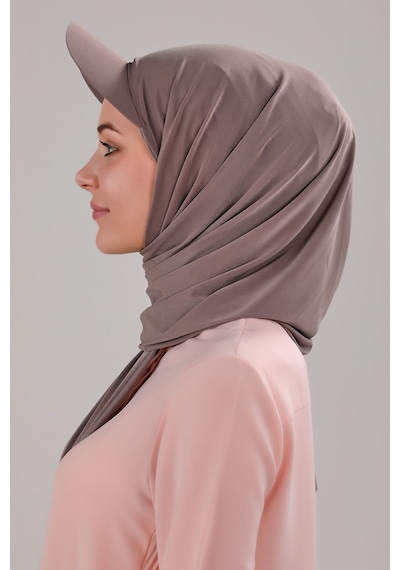 Melodi Scarf Kadın Tesettür Şapkalı Pratik Boneli Hazır Şal Vizon Vizon