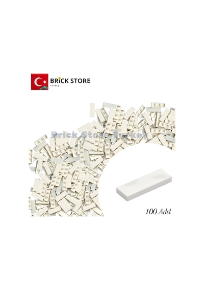 Yedek Parçalar, 100 Adet 1x3 Tile Düz Fayans Parçası, Beyaz White , 63864