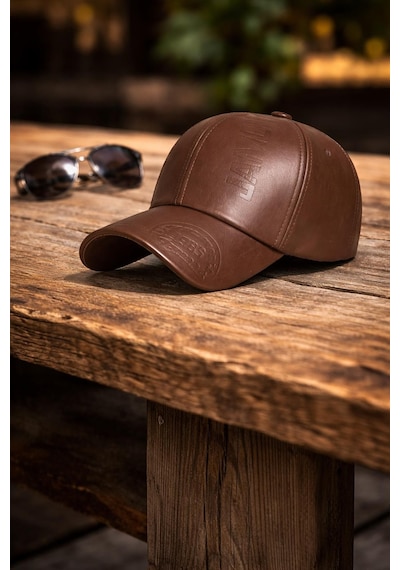 Valkyrie Erkek Açık Kahverengi Deri Şapka Kavisli Siperlikli Ayarlanabilir Spor Günlük Baseball Cap Kahve