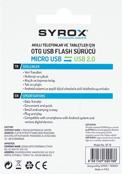 Syrox Dt12 Usb 2.0 To Micro Usb Dönüştürücü Syrox Dt12 Usb 2.0 To Micro Usb Dönüştürücü