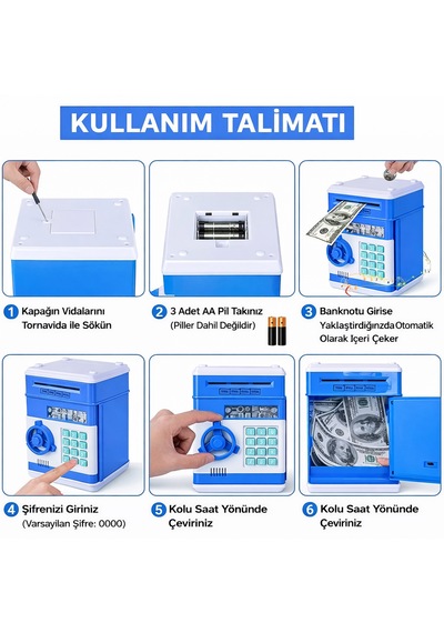 Şifreli Otomatik Para Kasası Çocuklar İçin Sesli Ve Işıklı Tasarruf Kumbarası