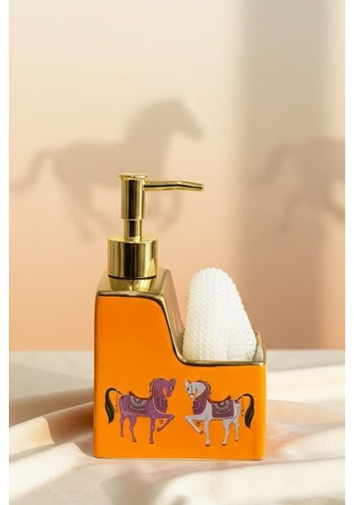 Premium Porselen Horse 500ml Sıvı Sabunluk, Süngerlik Bölmeli 47104 Çok Renkli