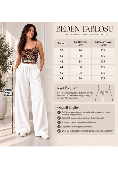 Stilzarafet Pamuk Karışımlı Bol Kesim Pantolon Beyaz