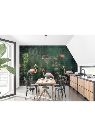 Suluboya Üç Flamingo Poster Duvar Kağıdı Renkli