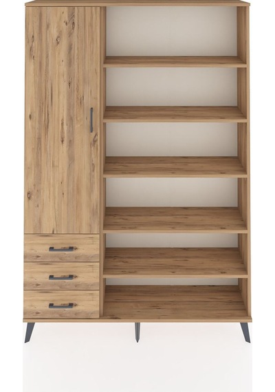 Arges Dolap 9 Raflı 3 Çekmeceli 3 Kapaklı 132x30x195 Çam-çam/çam Çam